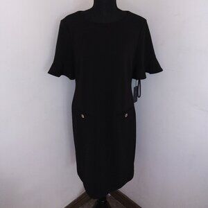 Tommy Hilfiger Black Flutter Sleeve Patch Pocket Shift Dress Size 12